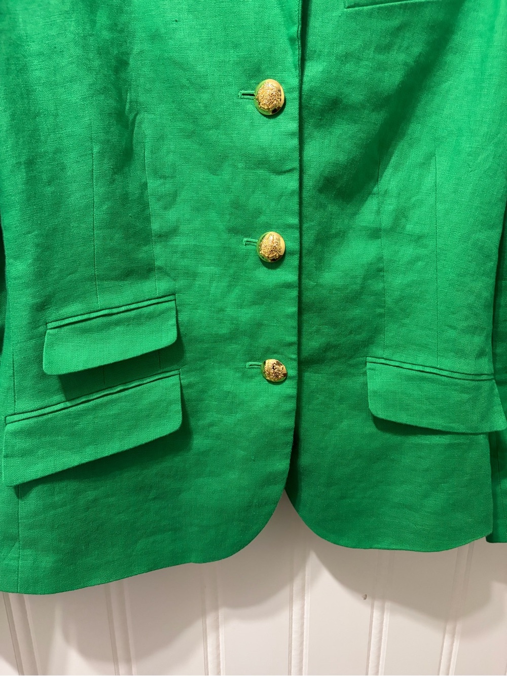 Lauren Ralph Lauren Green Linen Blend Gold Crest Button Blazer Jacket 12 - Picture 4 of 12